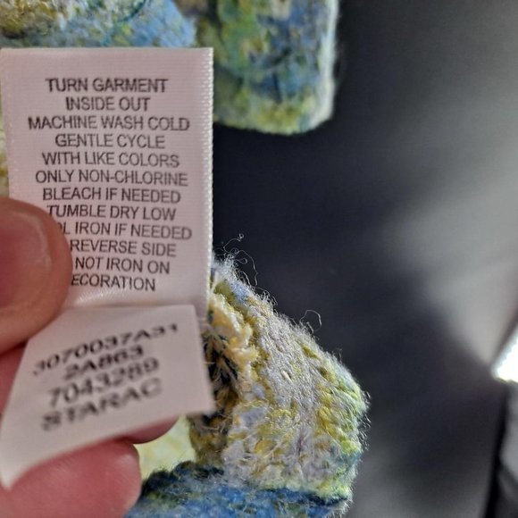 One World Live and Let Live Blue/Yellow/Green VNeck Sweater - Picture 4 of 4